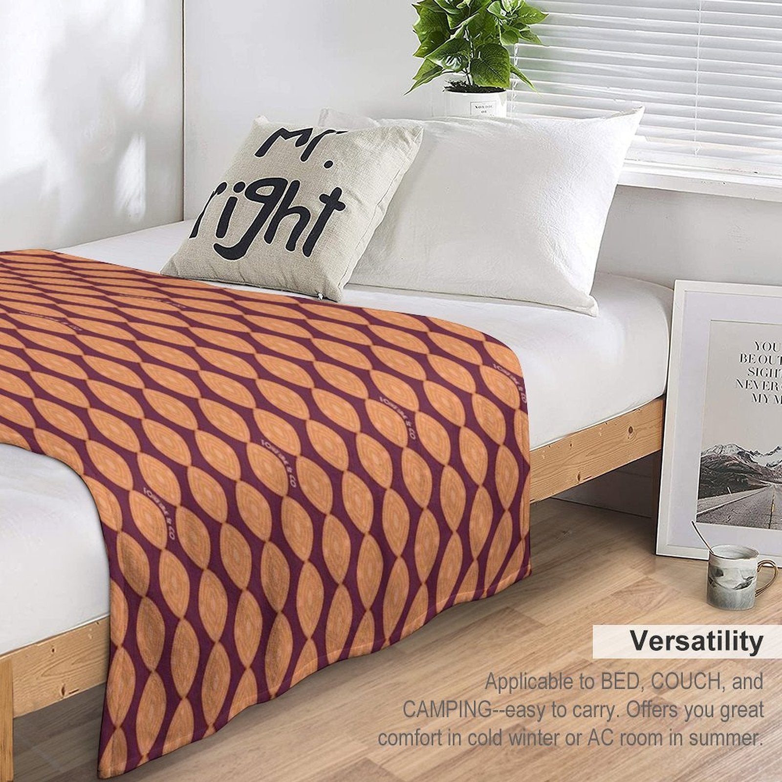 Atomic Blooms - Orange Maroon All-season Throw Blanket