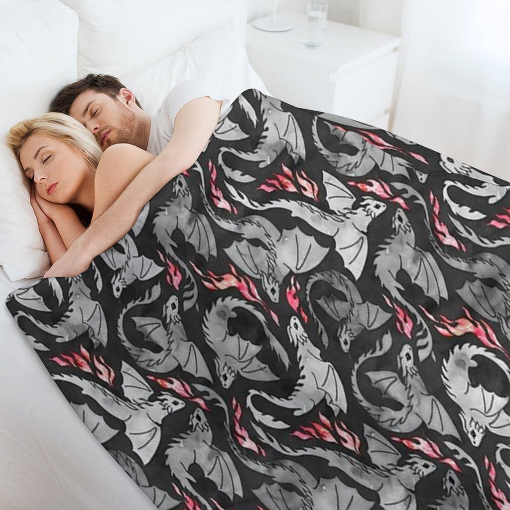Dragon Fire Dark Grey And Black Comfort Throw Blanket