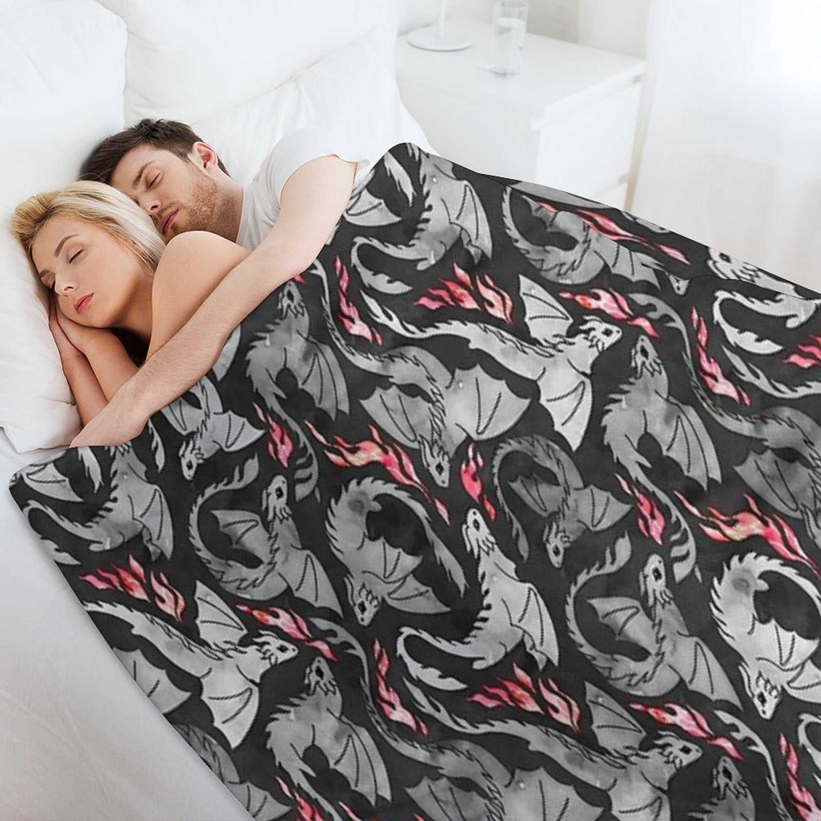 Dragon Fire Dark Grey And Black Comfort Throw Blanket