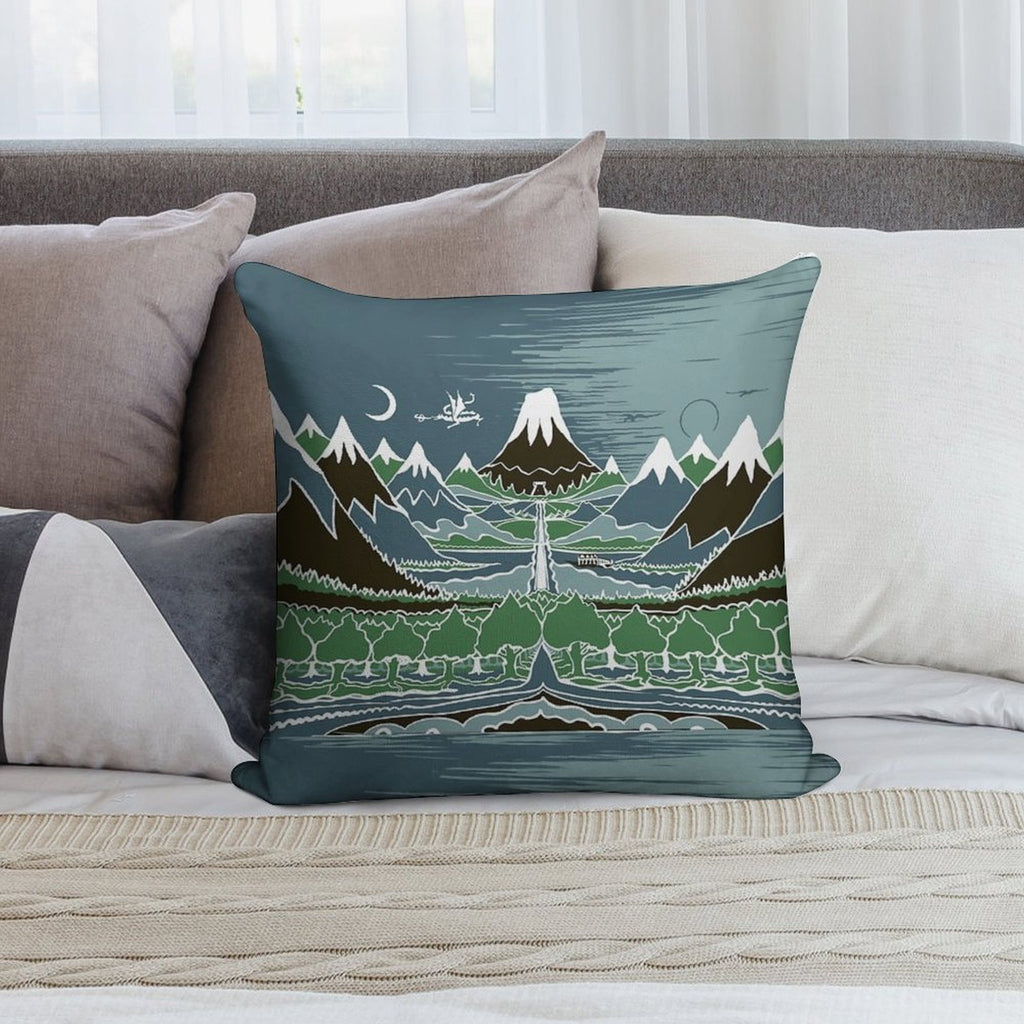 Midnight Forest Mountain Path in The Style of J.R.R.Tolkien Soft Durable Construction Throw Pillow
