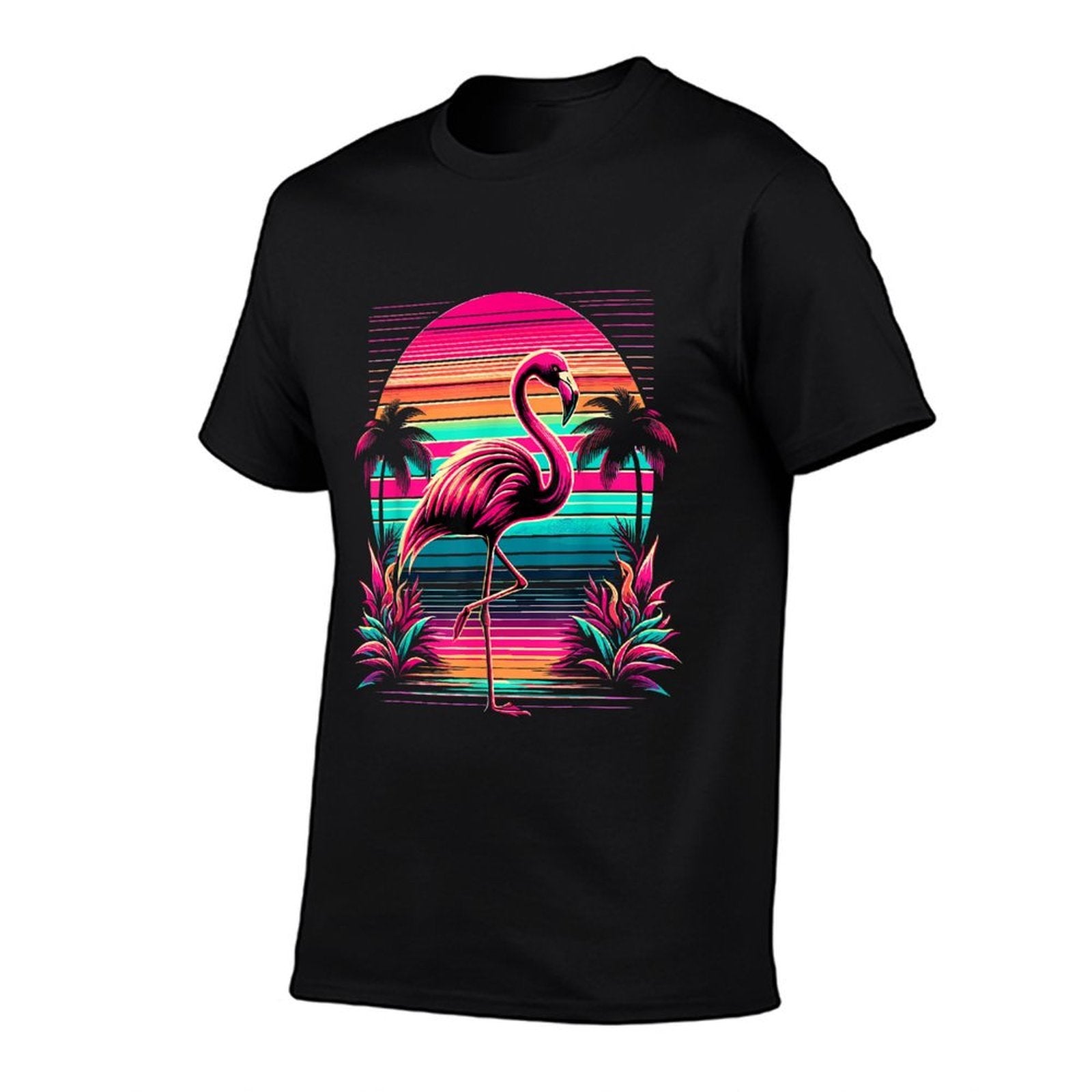 Pink Flamingo Beach Summer Vibes Tree Palm Tropical Summer  Easy-care T-Shirt