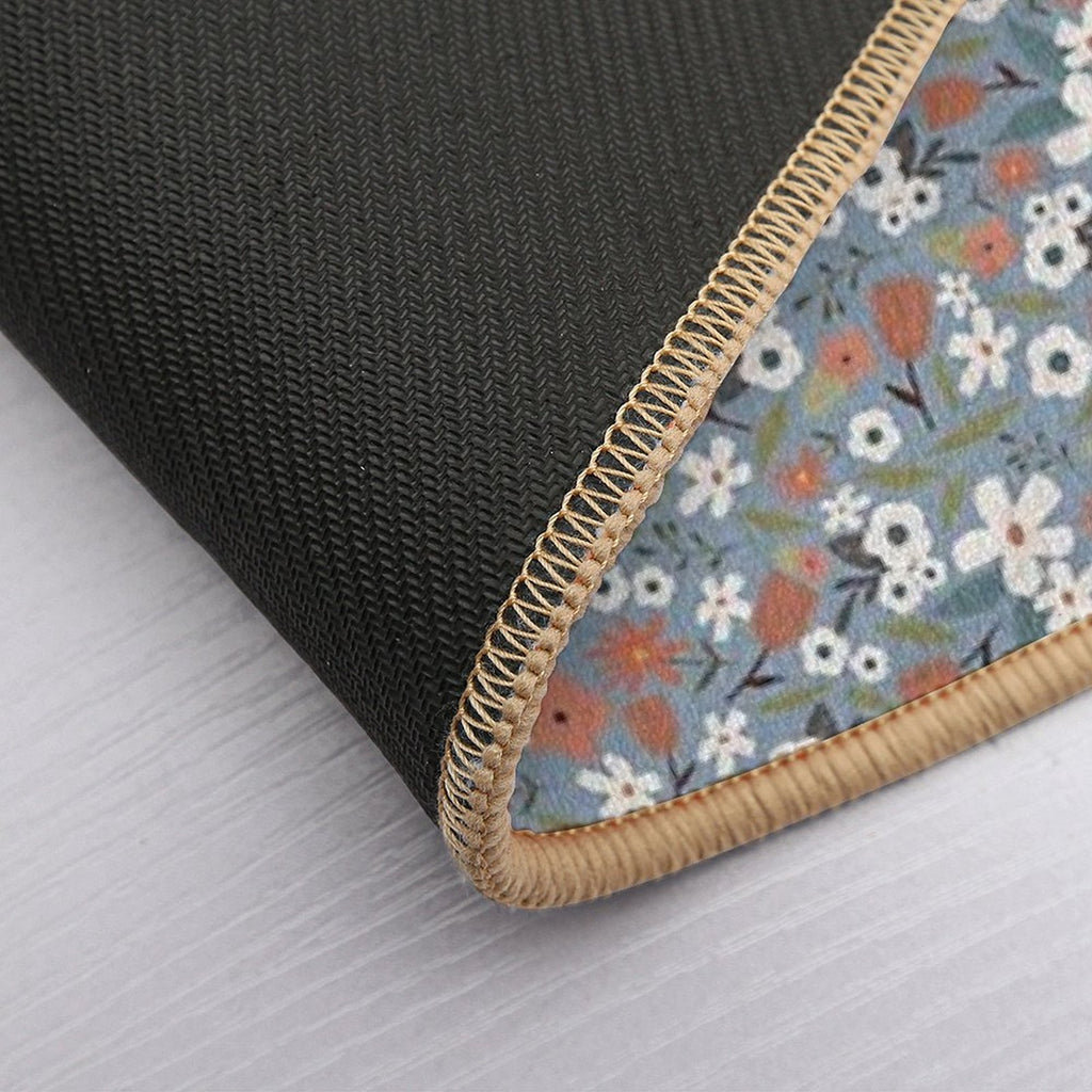 White Flowers on Blue Background Vintage Seamless Pattern  Dirt-Trapping Bath Mat