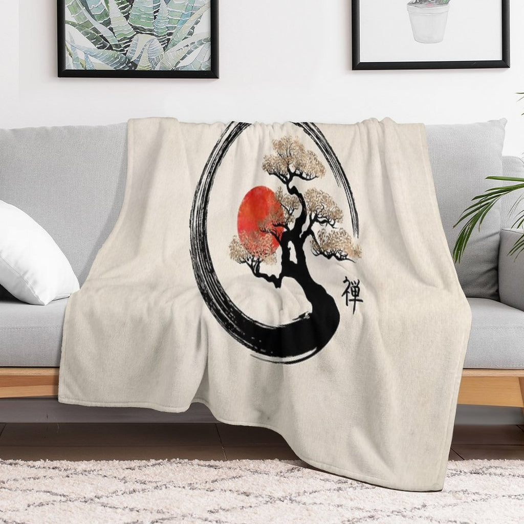 Enso Circle And Bonsai Tree on Canvas Sustainable Throw Blanket