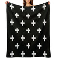 Black And White Swiss Cross Pattern Durable Throw Blanket