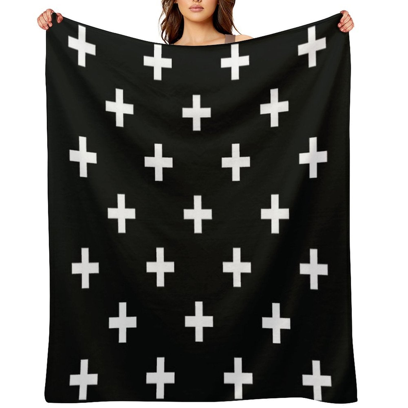 Black And White Swiss Cross Pattern Durable Throw Blanket