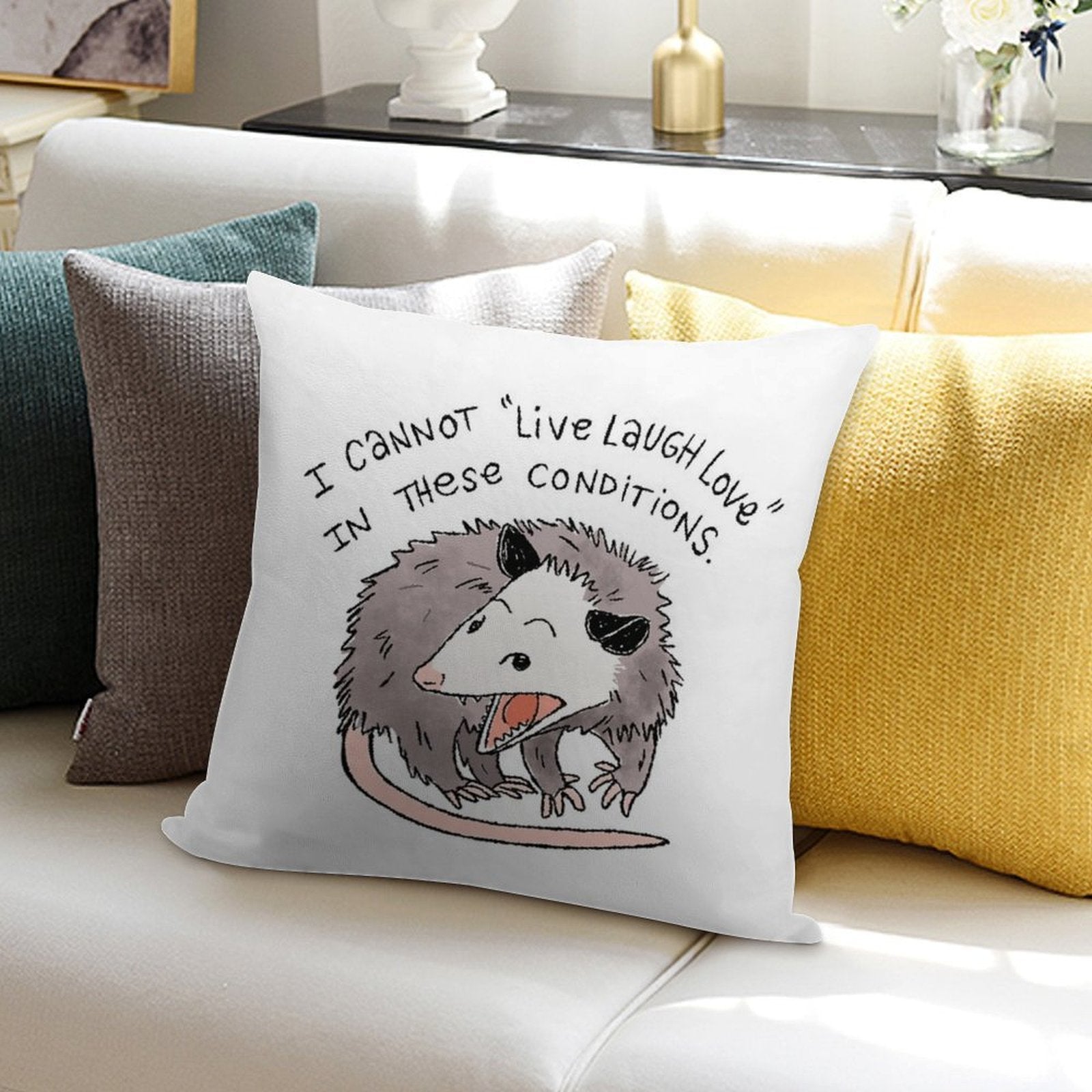 Opossum Live Laugh Love Soft Anti-Pilling Throw Pillow