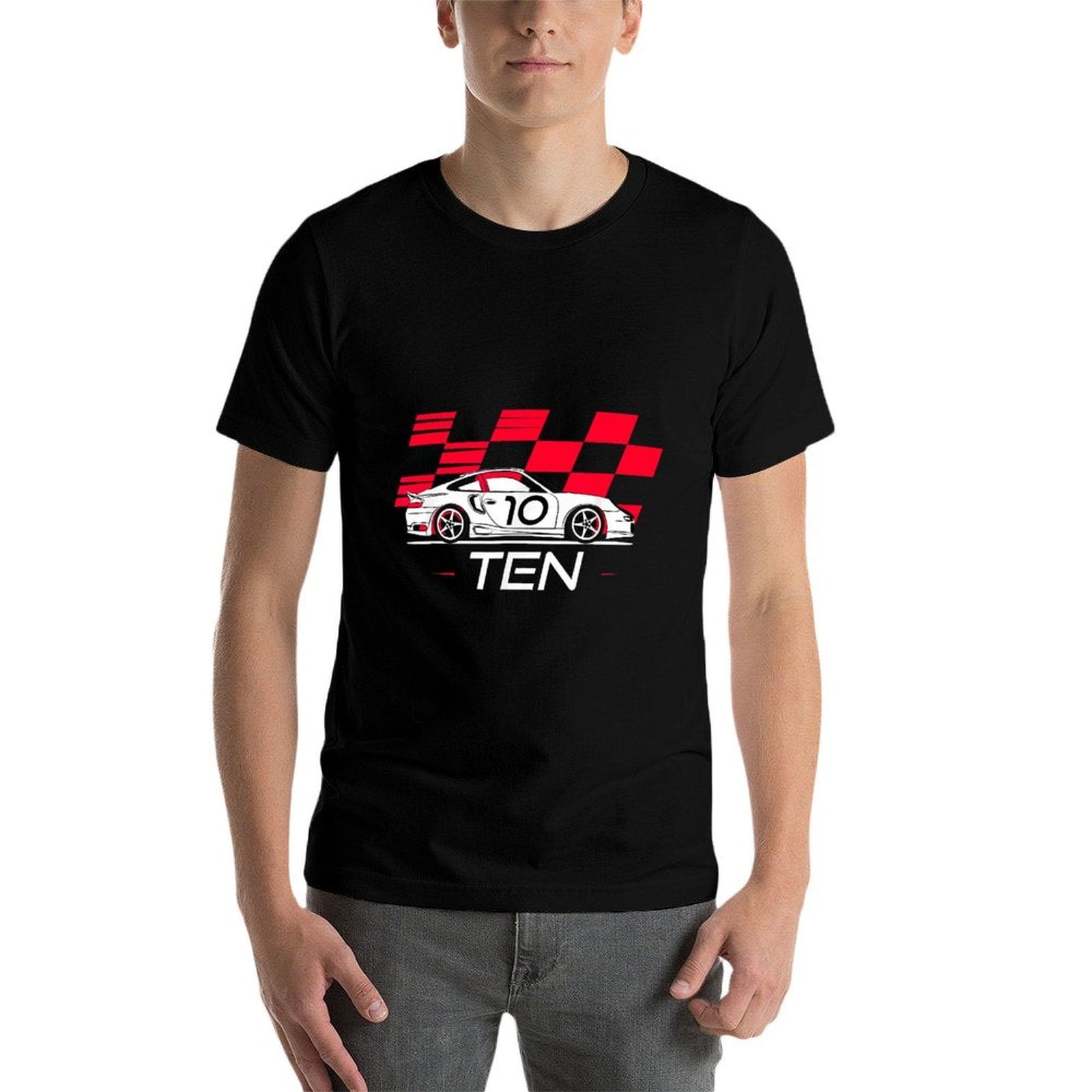 Race Car 10th Birthday Ten Year Old Boy Party  Rolled Sleeves T-Shirt