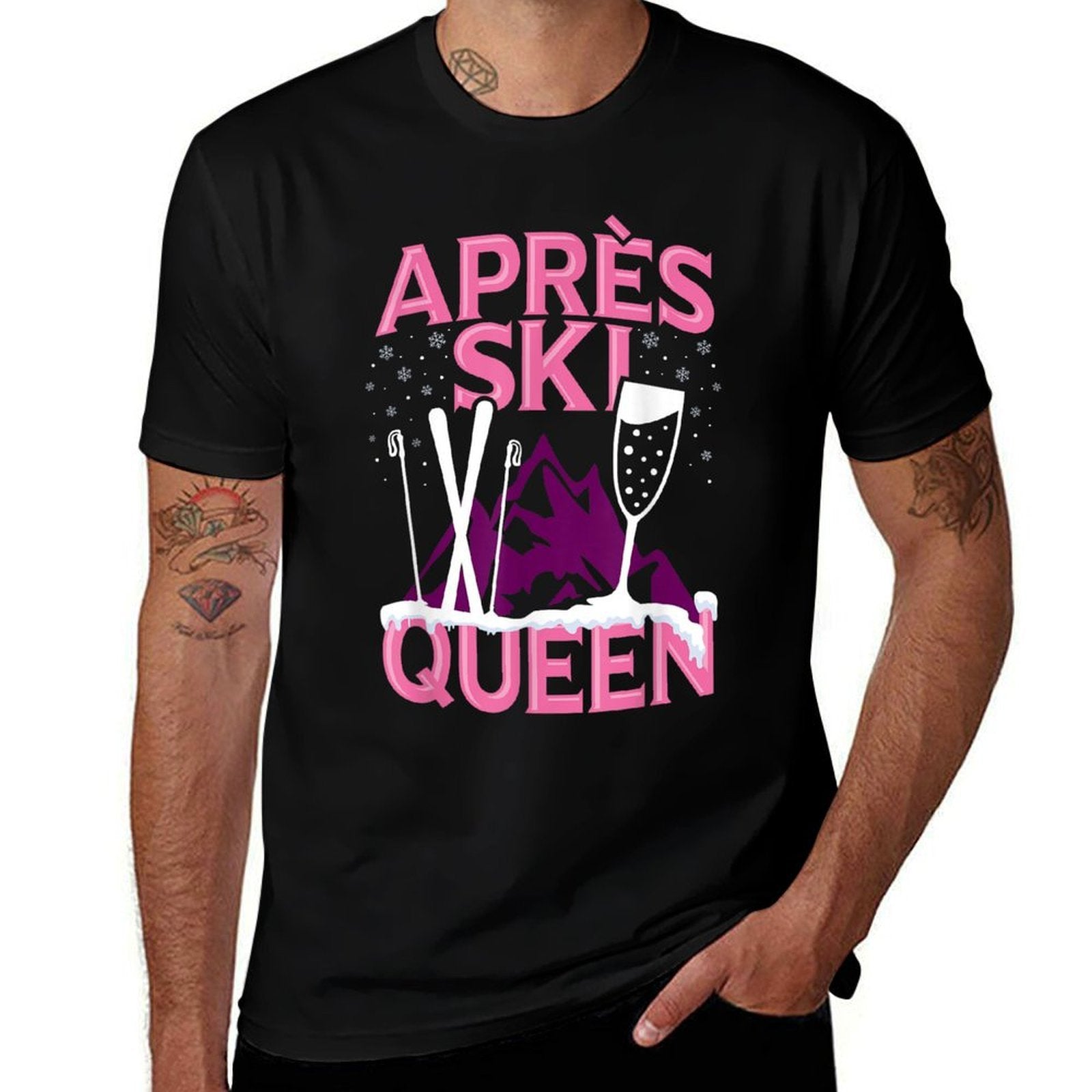 Funny Apres Ski Queen Skiing Winter Sports Party Fun  Ribbed Collar T-Shirt