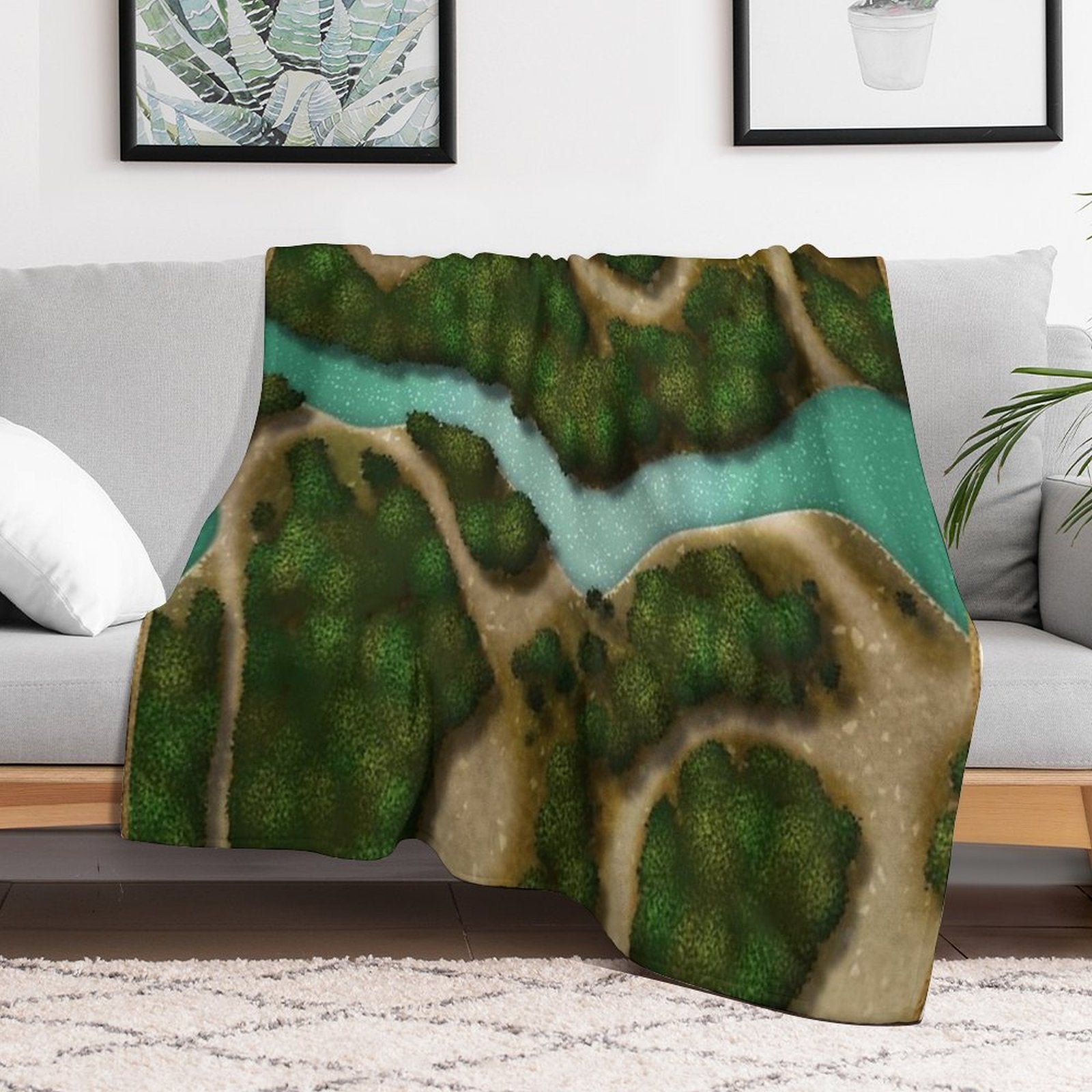 Forest Trails And Stream 002 Battle Map for Table Top RPG Miniatures Gift-ready Throw Blanket