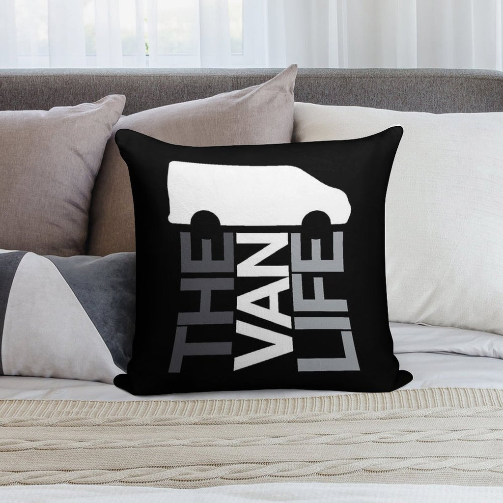 The Van Life Logo  Greyscale Soft Shrink-Resistant Throw Pillow