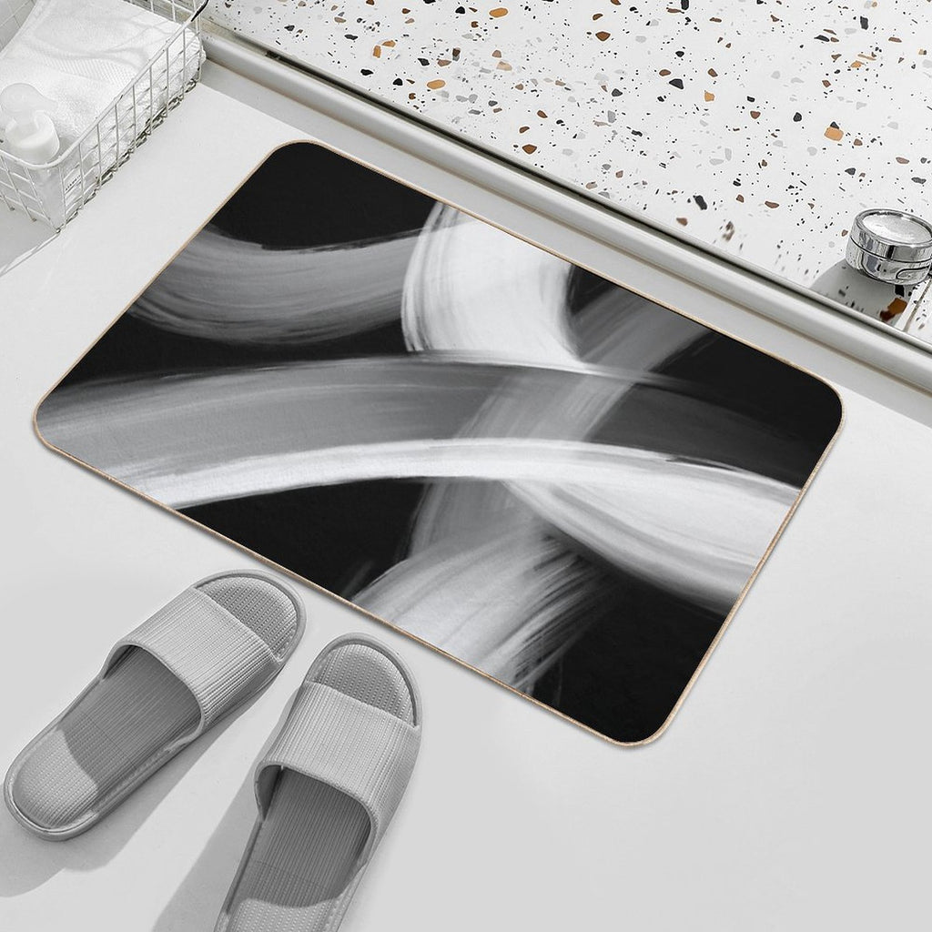 Black And White Fine Art Painted Abstract  Anti-Trip Bath Mat