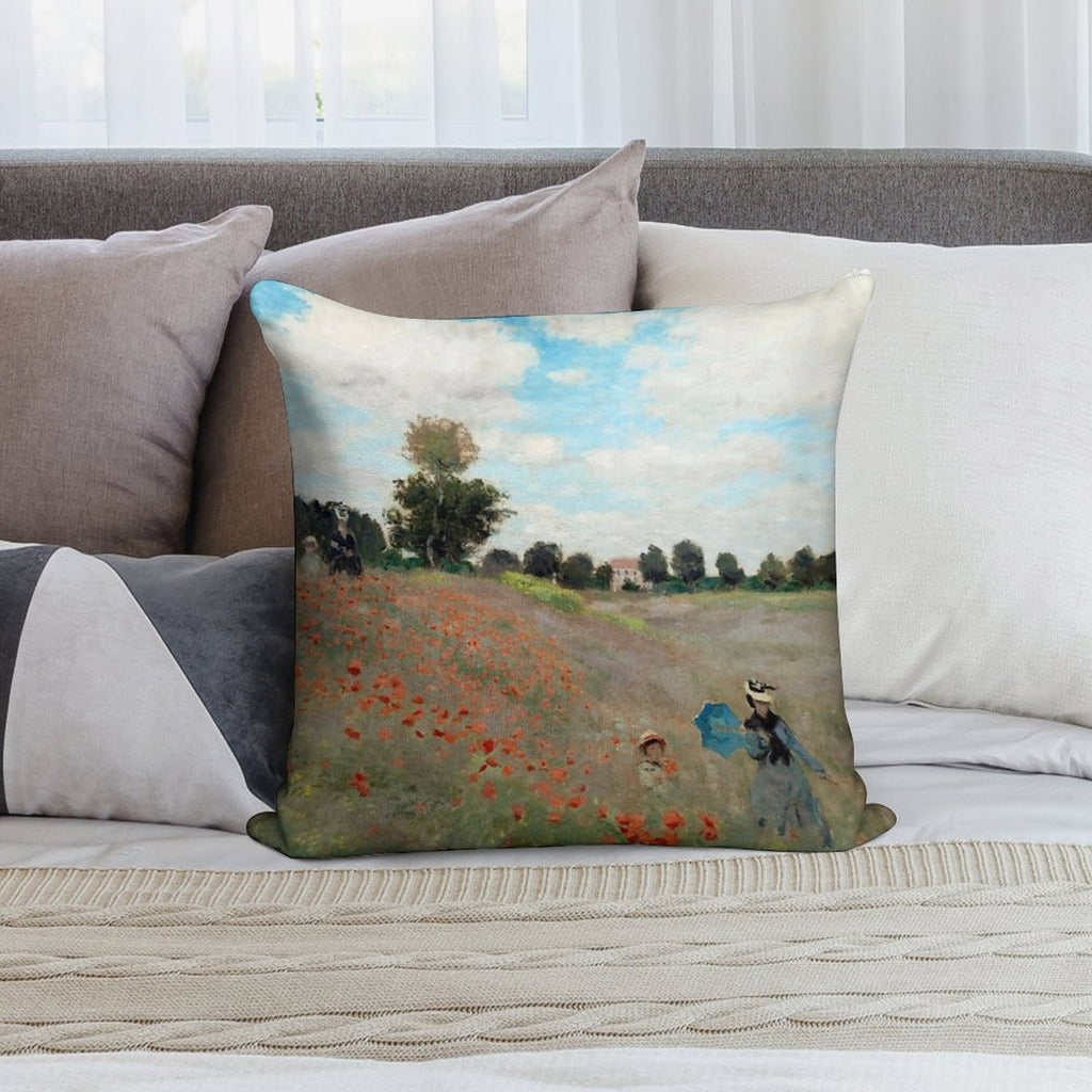 Poppy Field - Claude Monet - 1873 Soft Bedroom Essential Throw Pillow