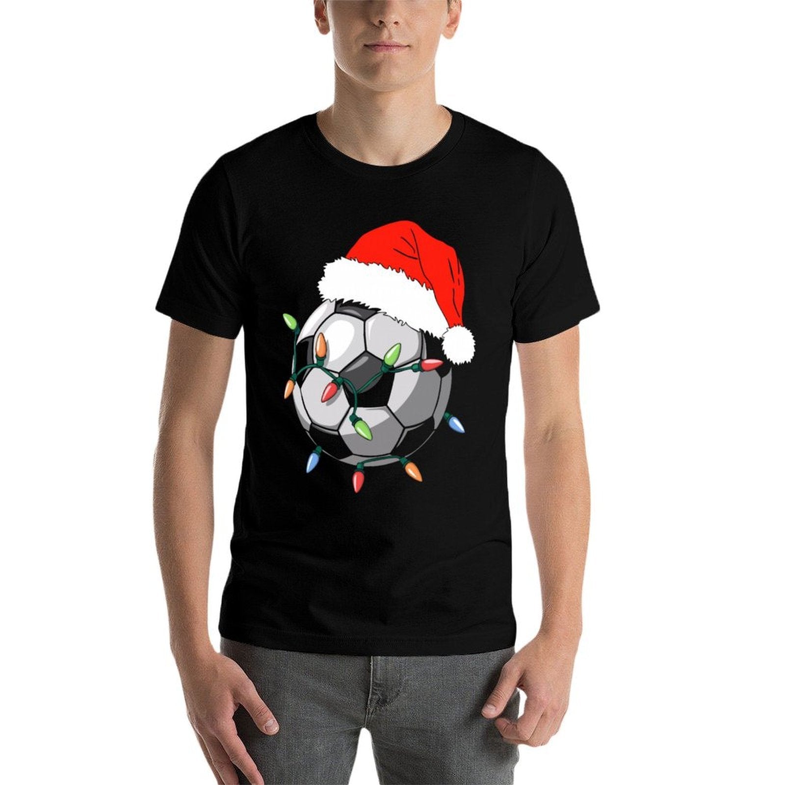 Santa Soccer Ball Men Youth Boys Christmas Pajamas  Classic T-Shirt