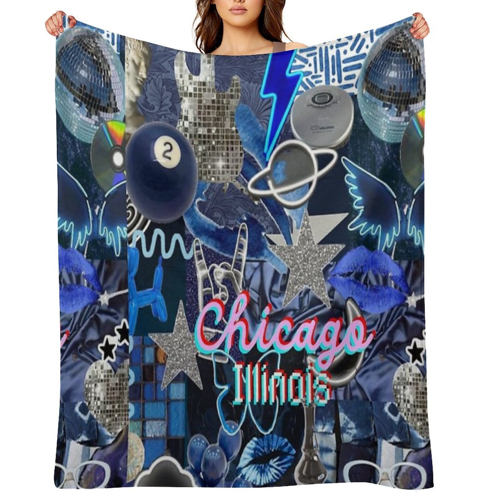 Chicago Illinois COLLAGE Machine-washable Throw Blanket