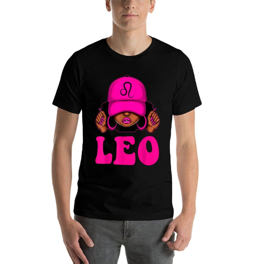Leo Queen Sassy Black Woman Afro Girl Zodiac Birthday  Tagless Design T-Shirt