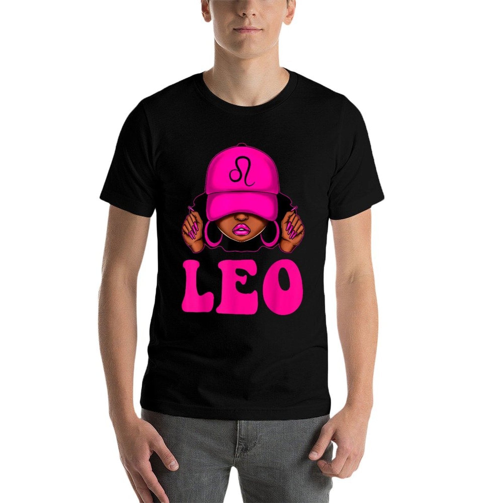 Leo Queen Sassy Black Woman Afro Girl Zodiac Birthday  Tagless Design T-Shirt