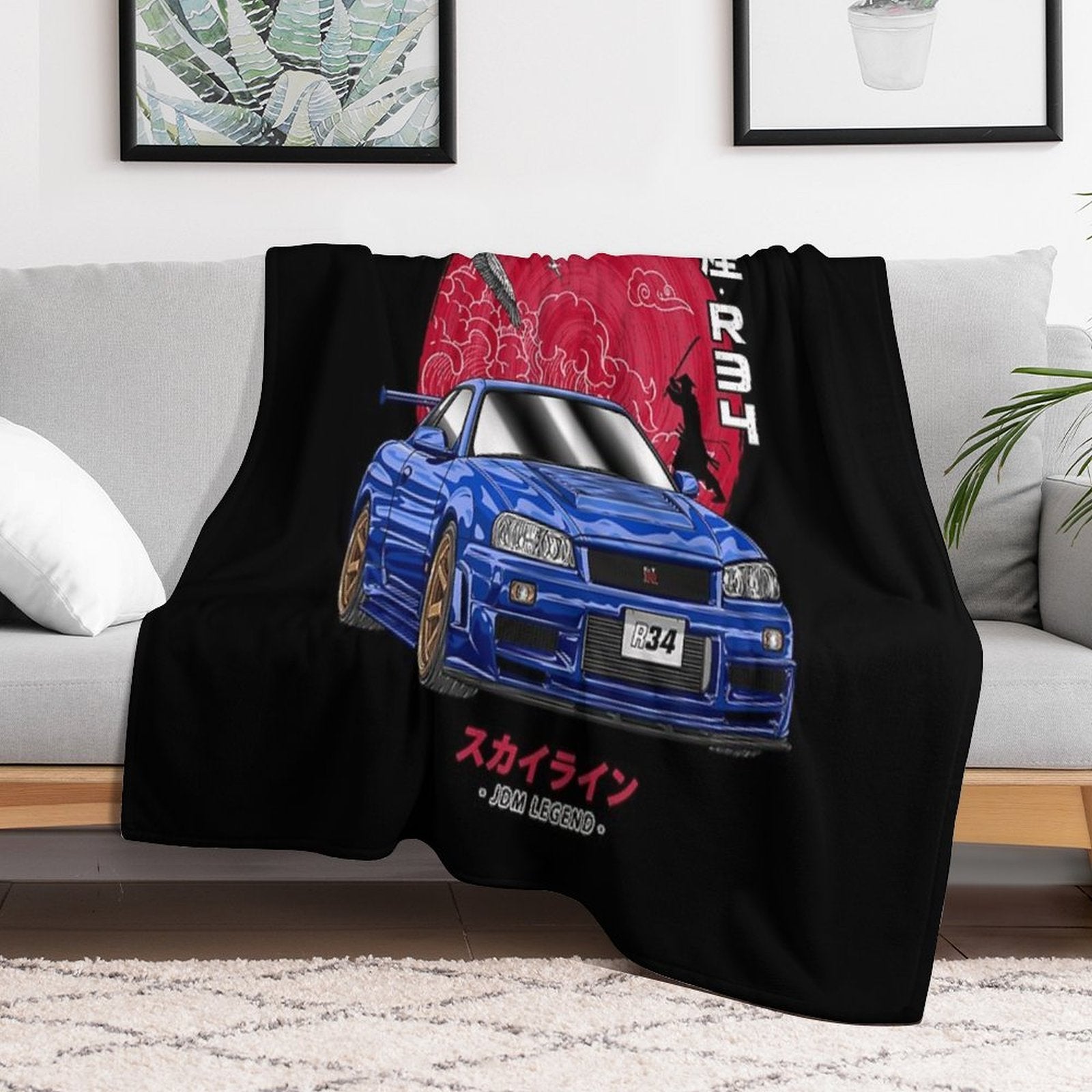 Nippon JDM Nissan Skyline GT-R R34 Anti-pilling Throw Blanket