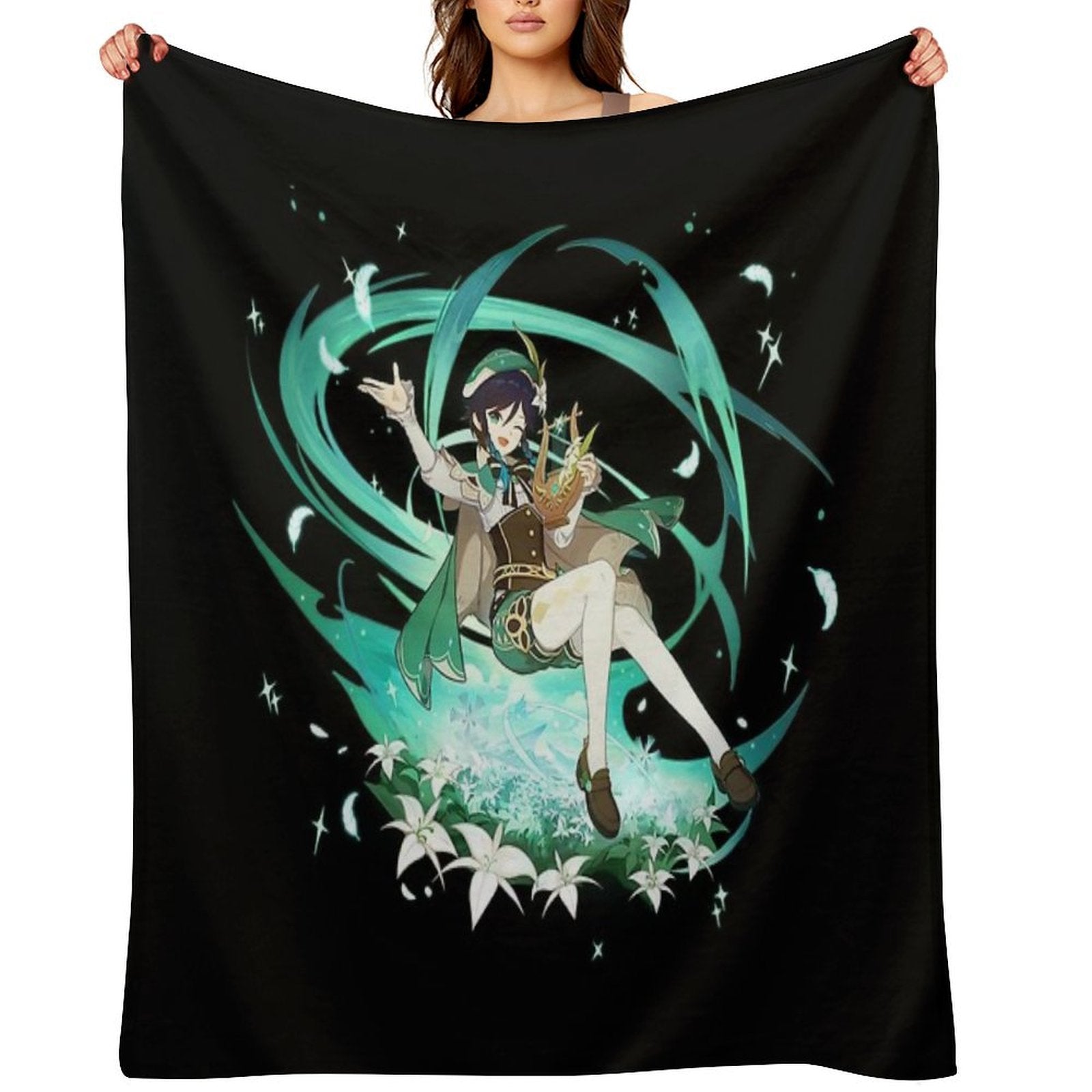 Genshin Impact - Venti Official Character Wish - Gacha Splash Art Travel-friendly Throw Blanket