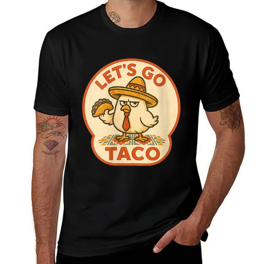 Womens Let’s Go Taco Chicken Humor Sombrero Tie 2025 Funwear Style  Heathered Texture T-Shirt
