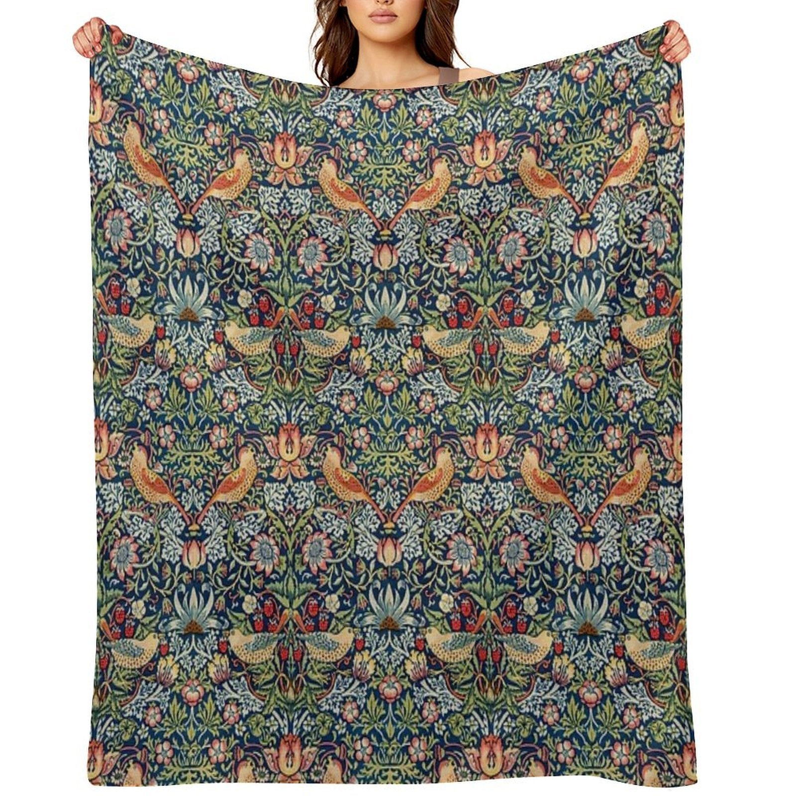 The Strawberry Thief William Morris Pattern Travel-friendly Throw Blanket