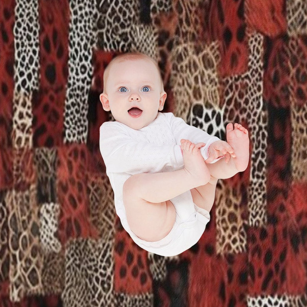 Abstract Red Faux Fur Patchwork Pattern Anti-pilling Throw Blanket