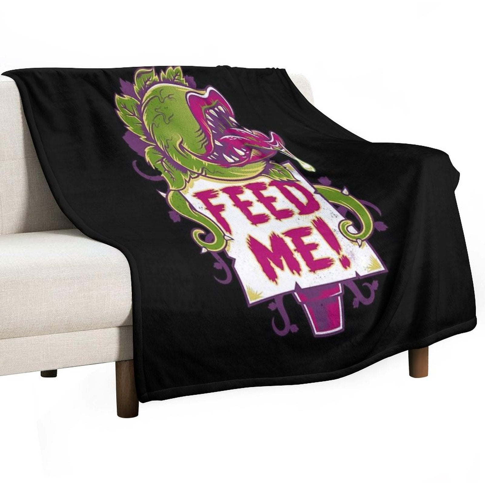 Feed Me - Creepy Cute Audrey Plant - Vintage Spooky Horror Musical Quick-dry Throw Blanket