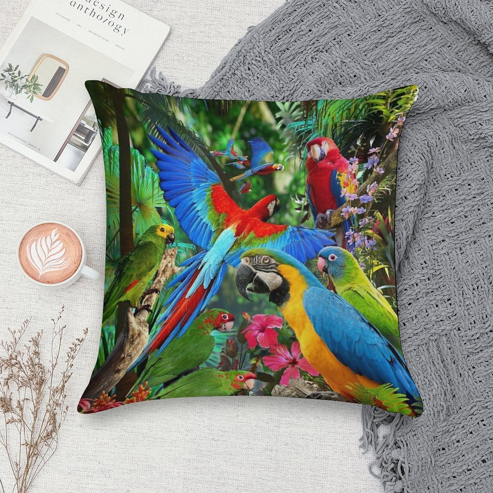 Parrots Soft Decorative Cover Throw Pillow