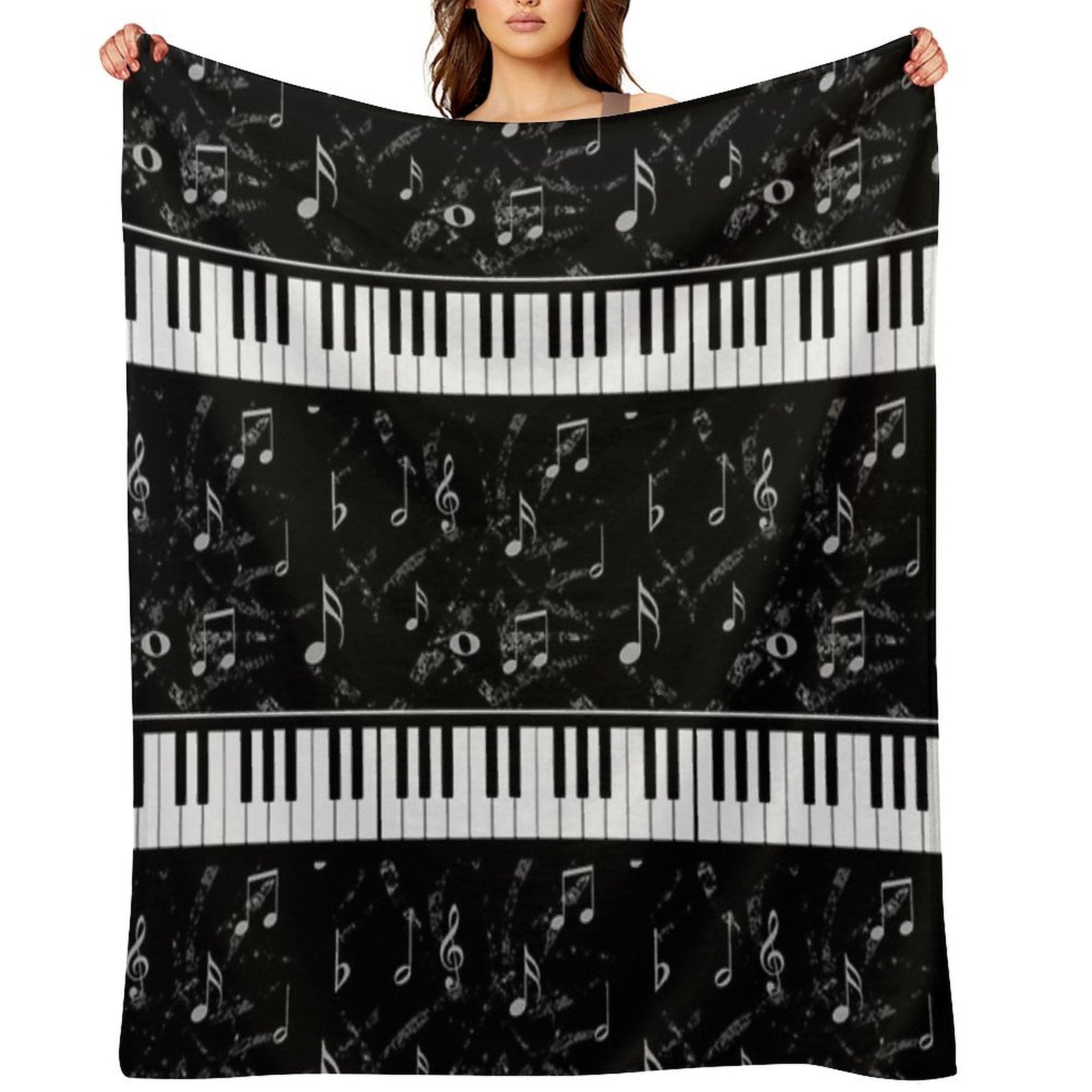 Black And White Piano Music Pattern Machine-washable Throw Blanket