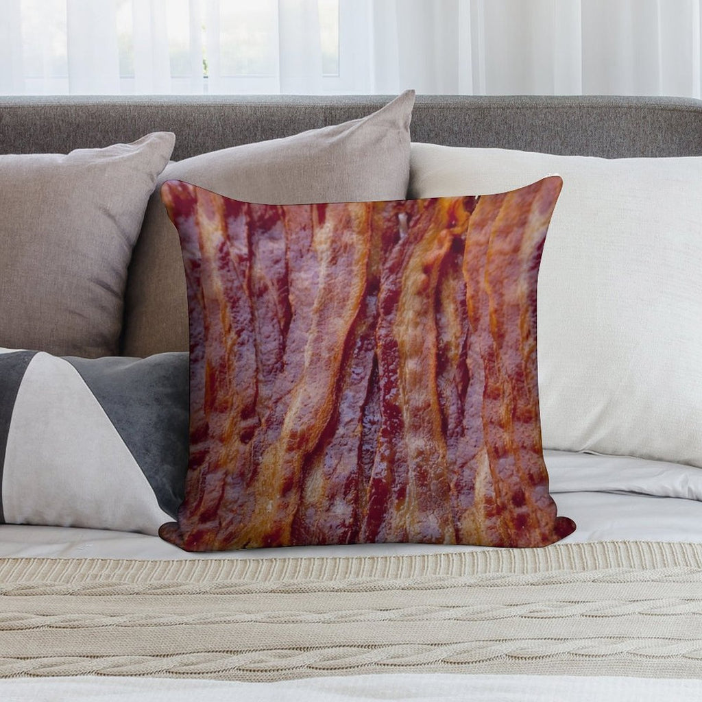 Fried Bacon Soft Short Plush Fabric Throw Pillow