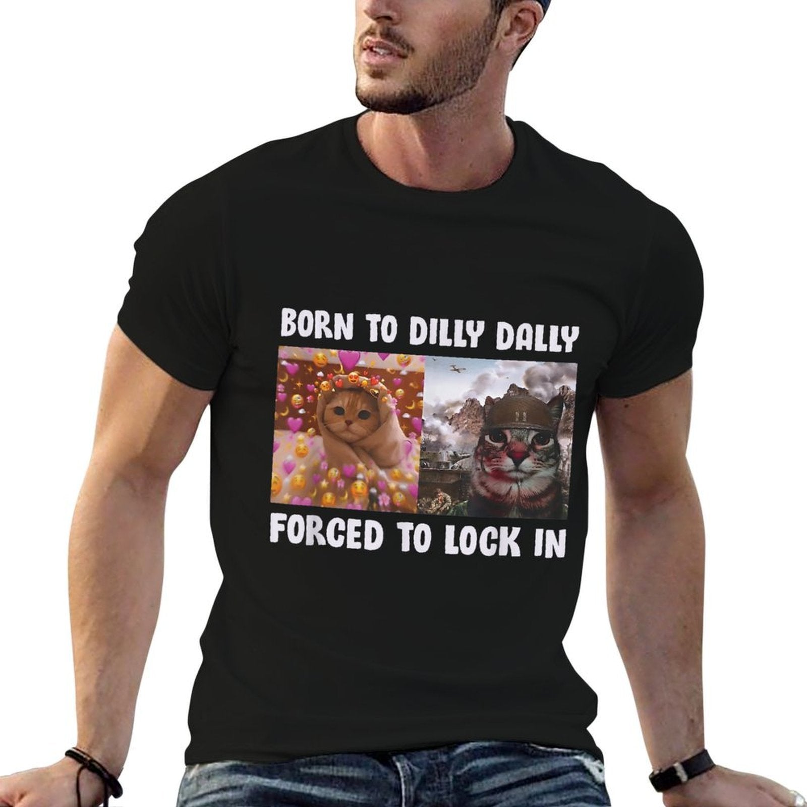 Born To Dilly Dally Forced To Lock In Cat Funny Cats Meme  Oversized Silhouette T-Shirt