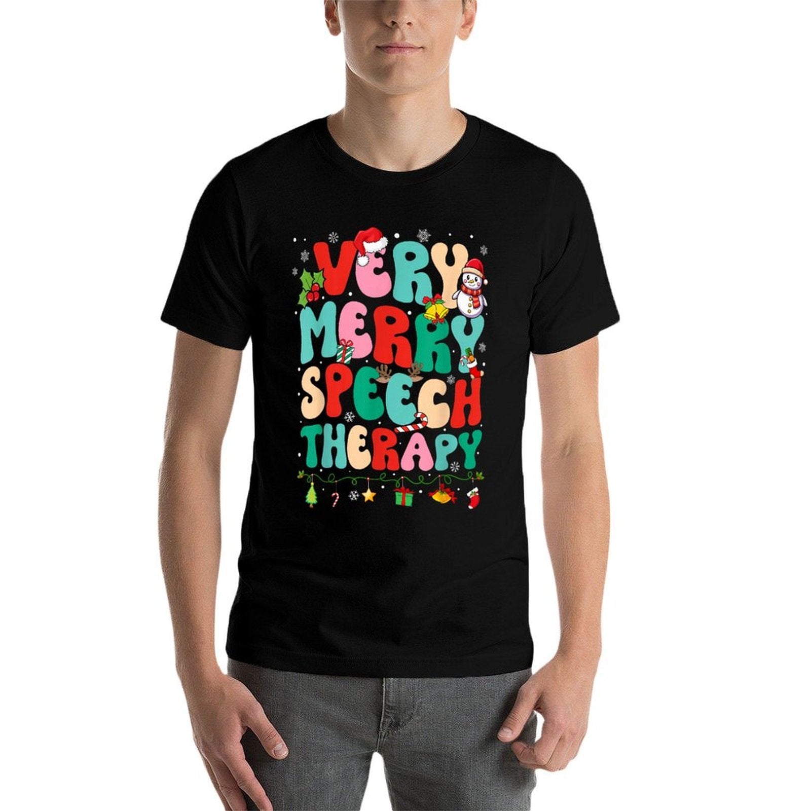 Christmas Very Merry Speech Therapy Speech Therapist SLP  Quick-drying T-Shirt