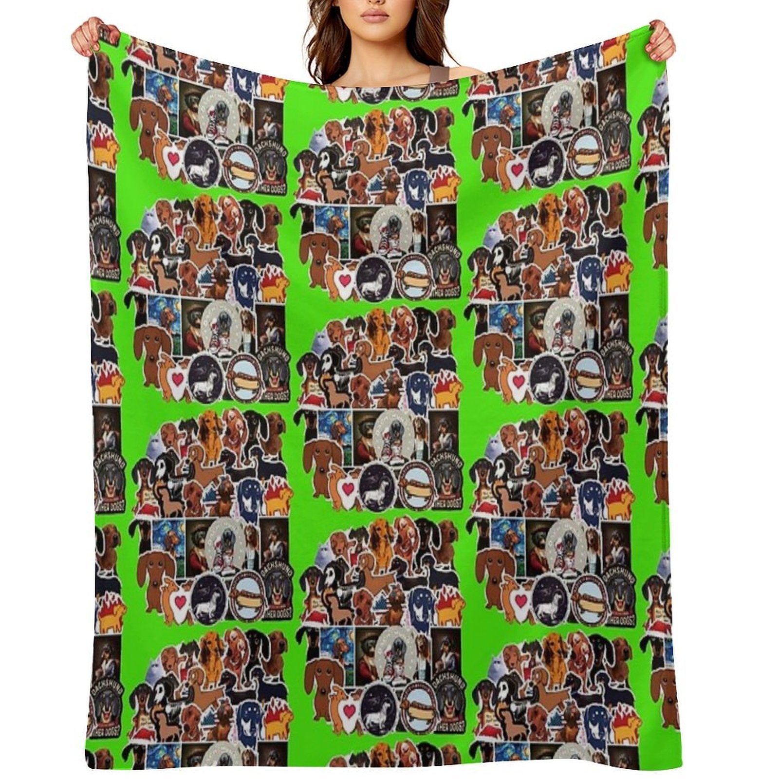 I Love Dachshunds, Collage. Easy Care Throw Blanket