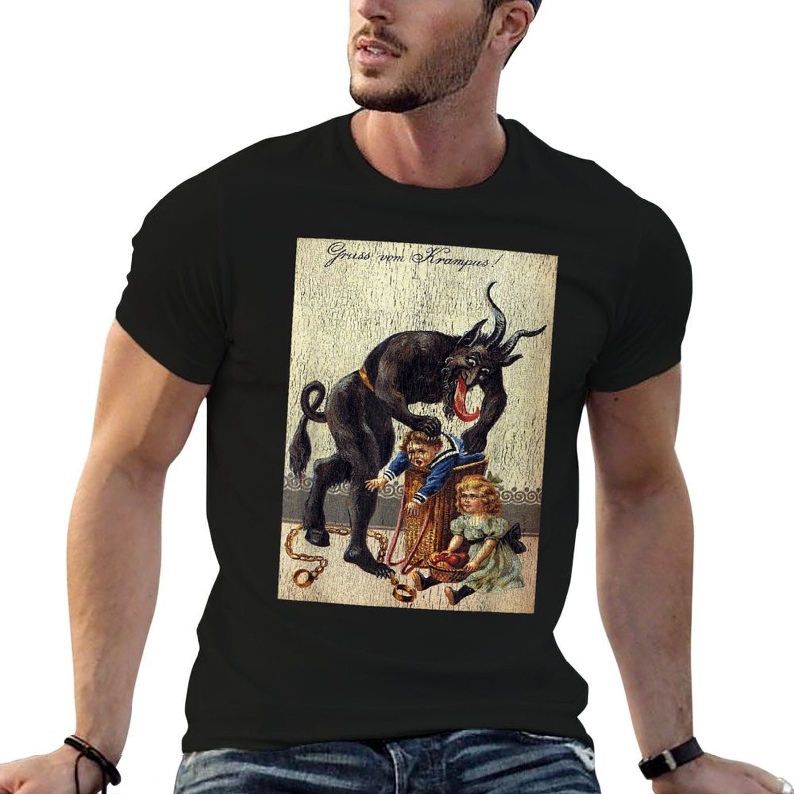 Gruss Vom Krampus Horror Christmas Art Creepy Evil Santa Fun  High-quality Stitching T-Shirt