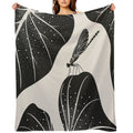 Dragonfly on Leaf with Water Drops, Minimalist Illustration Anti-pilling Throw Blanket