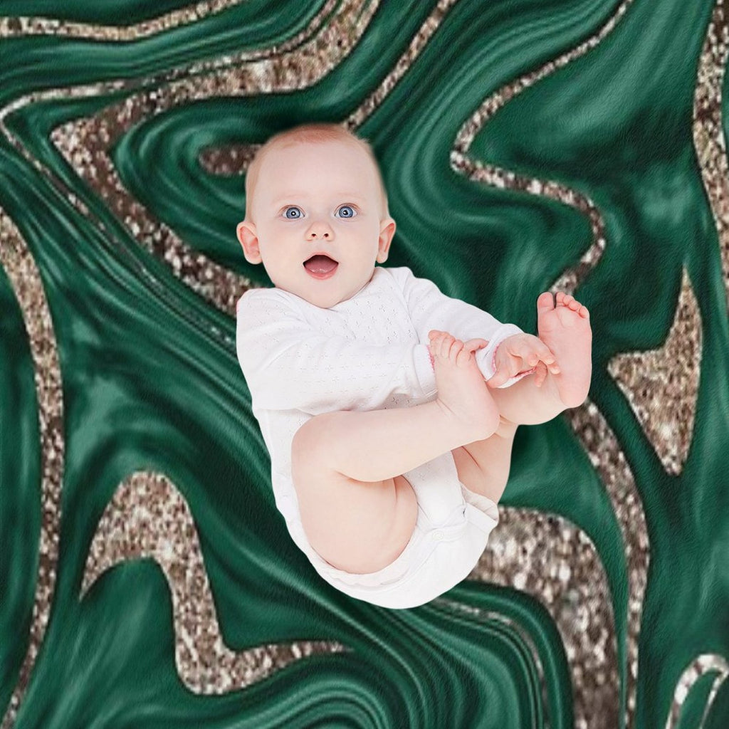 Emerald Green Black Gold Glam Marble #1 (Photo of Glitter Only - Not Reflective) Gift-ready Throw Blanket