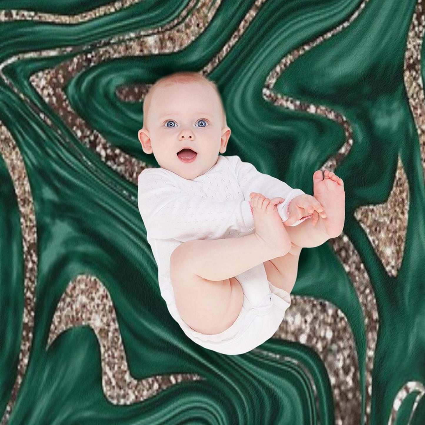 Emerald Green Black Gold Glam Marble #1 (Photo of Glitter Only - Not Reflective) Gift-ready Throw Blanket