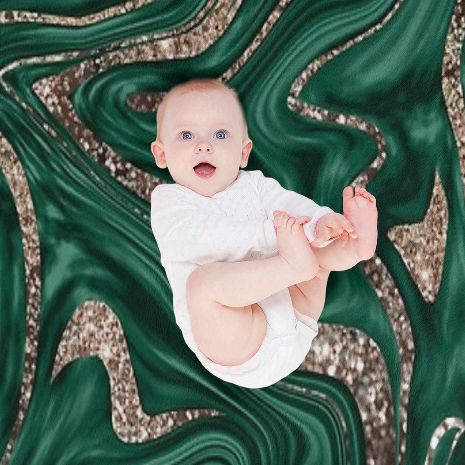Emerald Green Black Gold Glam Marble #1 (Photo of Glitter Only - Not Reflective) Gift-ready Throw Blanket