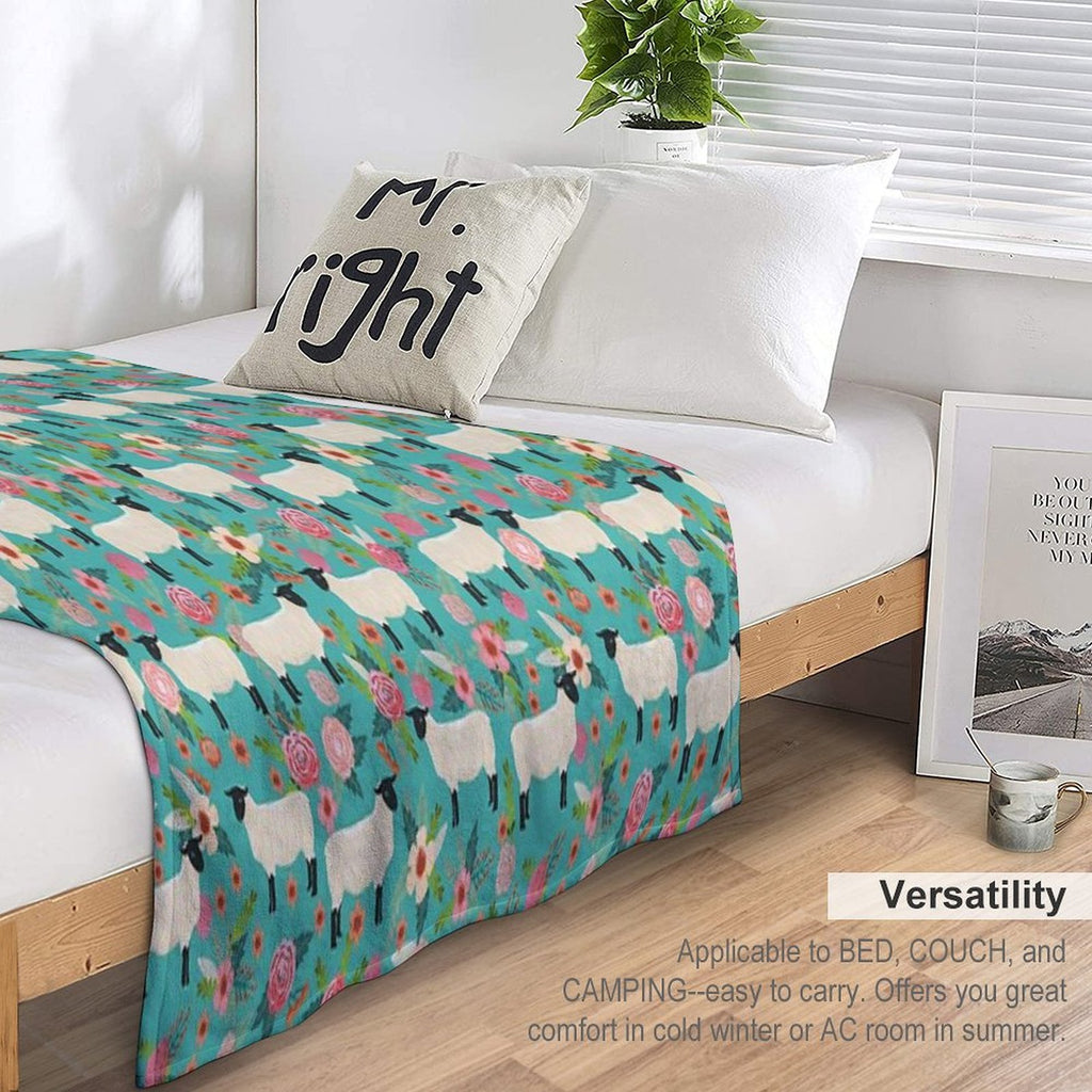 Sheep Farm Sanctuary Florals Pattern Cute Gifts for Animal Lovers Travel-friendly Throw Blanket