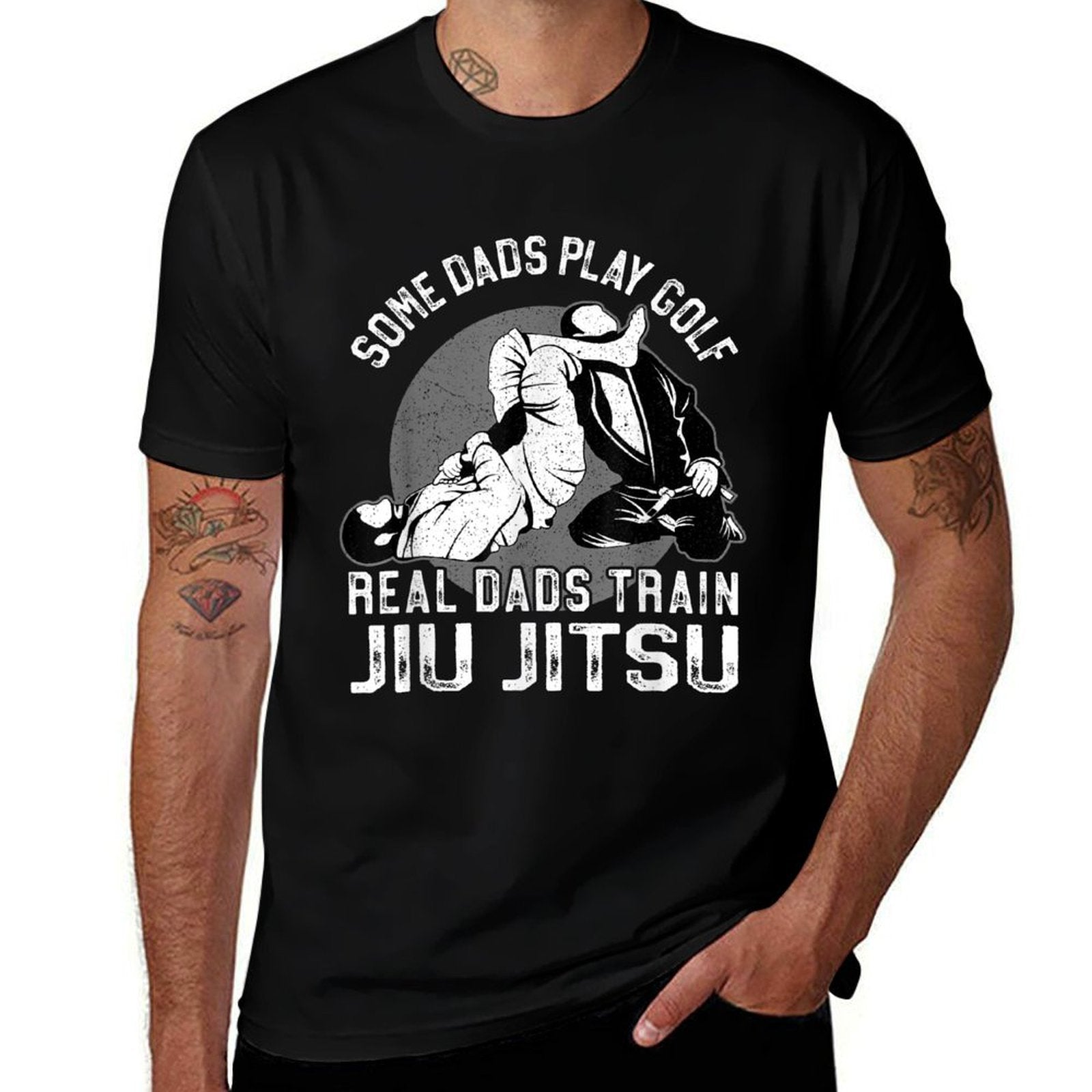 Jiu Jitsu Dad Father Some Dads Play Golf Real Dads Train Jiu  Ribbed Collar T-Shirt