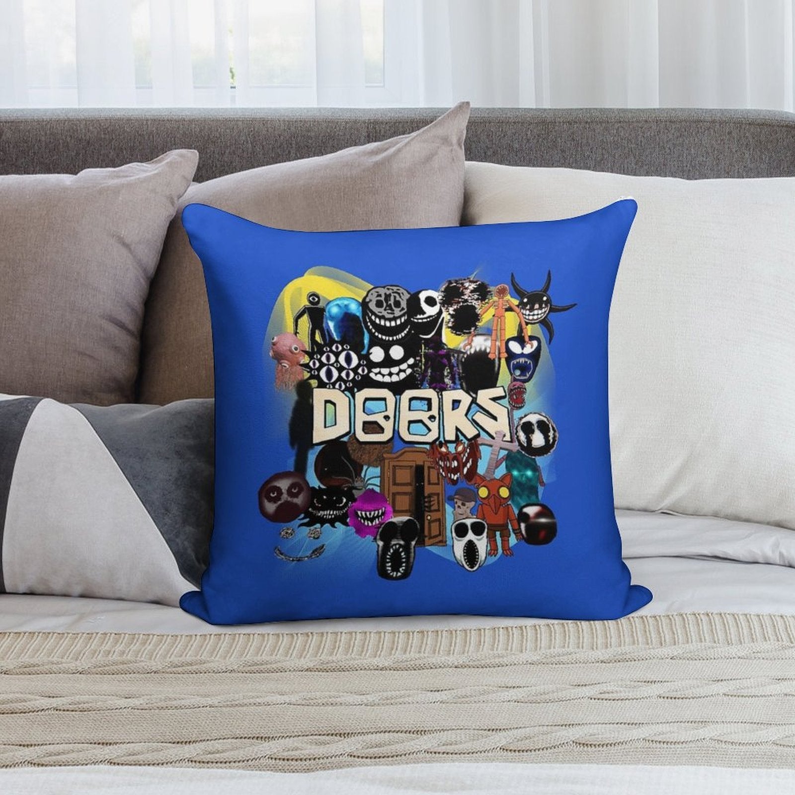 Doors All The Entities New Doors Game Update Soft Reinforced Edging Throw Pillow