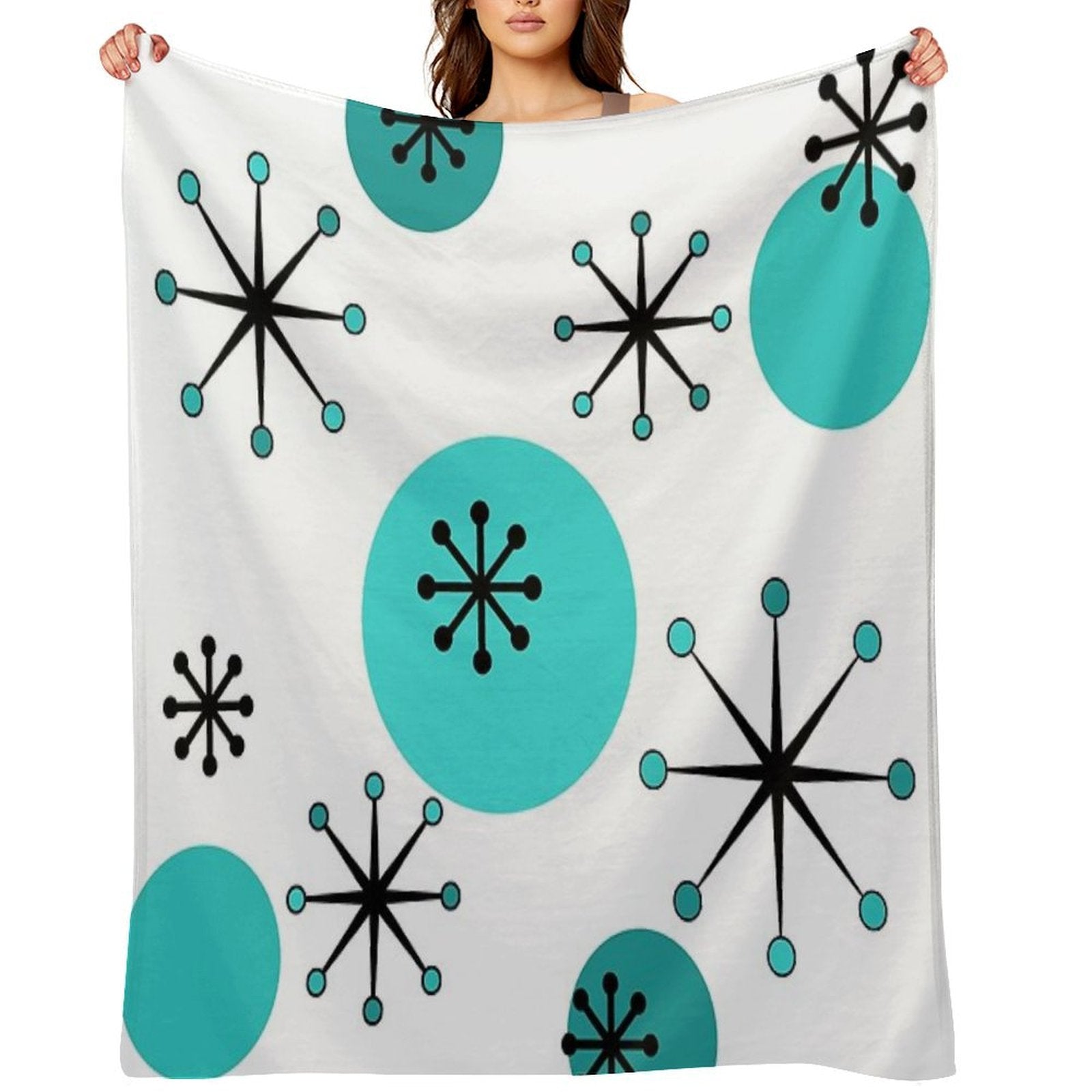 Atomic Era Starbursts Turquoise Velvety-soft Throw Blanket