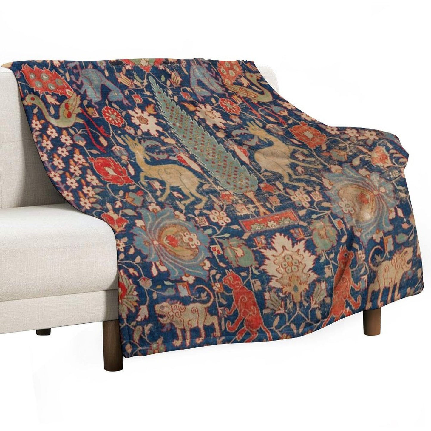 17th Century Persian Rug Print with Animals Quick-dry Throw Blanket