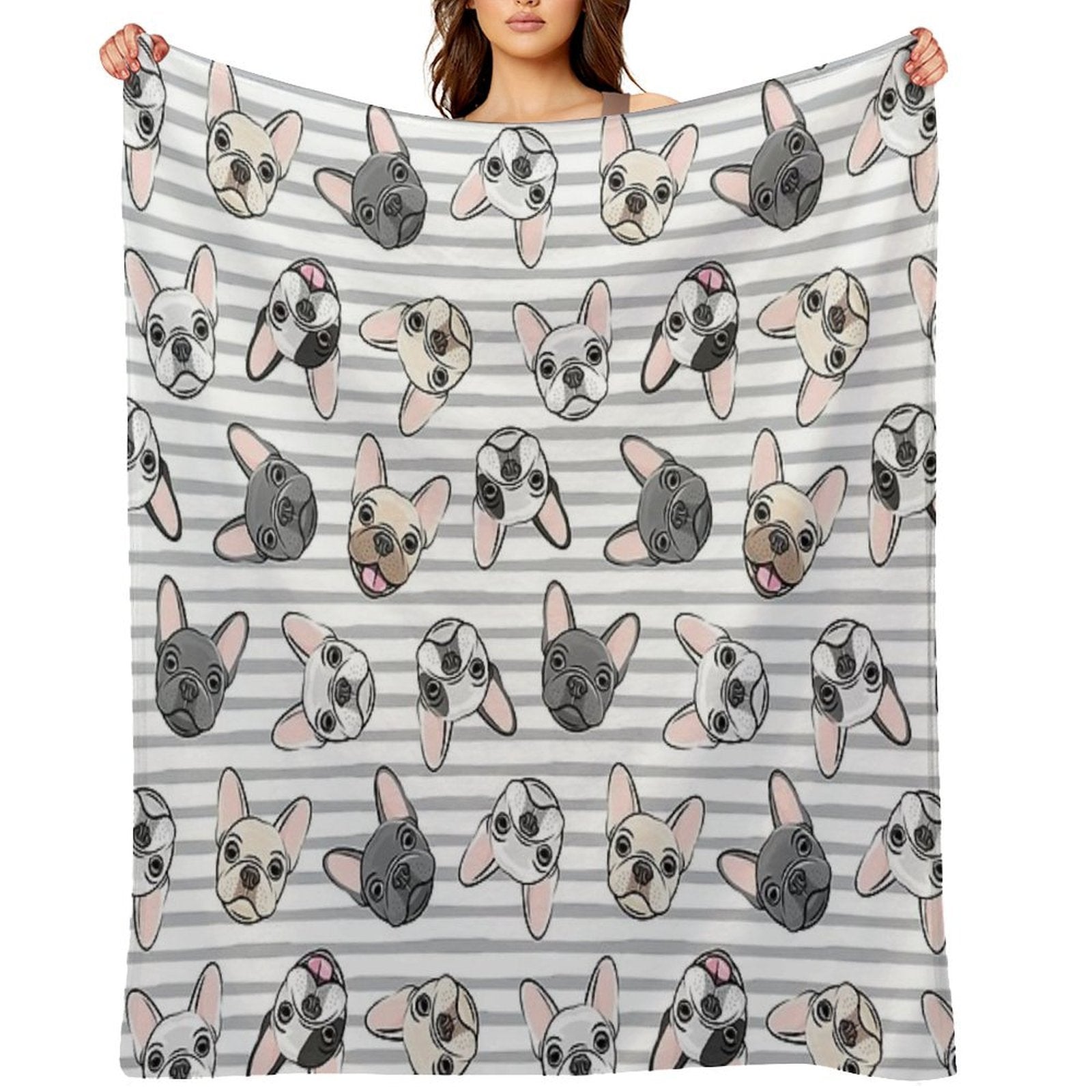 All The Frenchies - Grey Stripes - Cute French Bulldogs All-season Throw Blanket