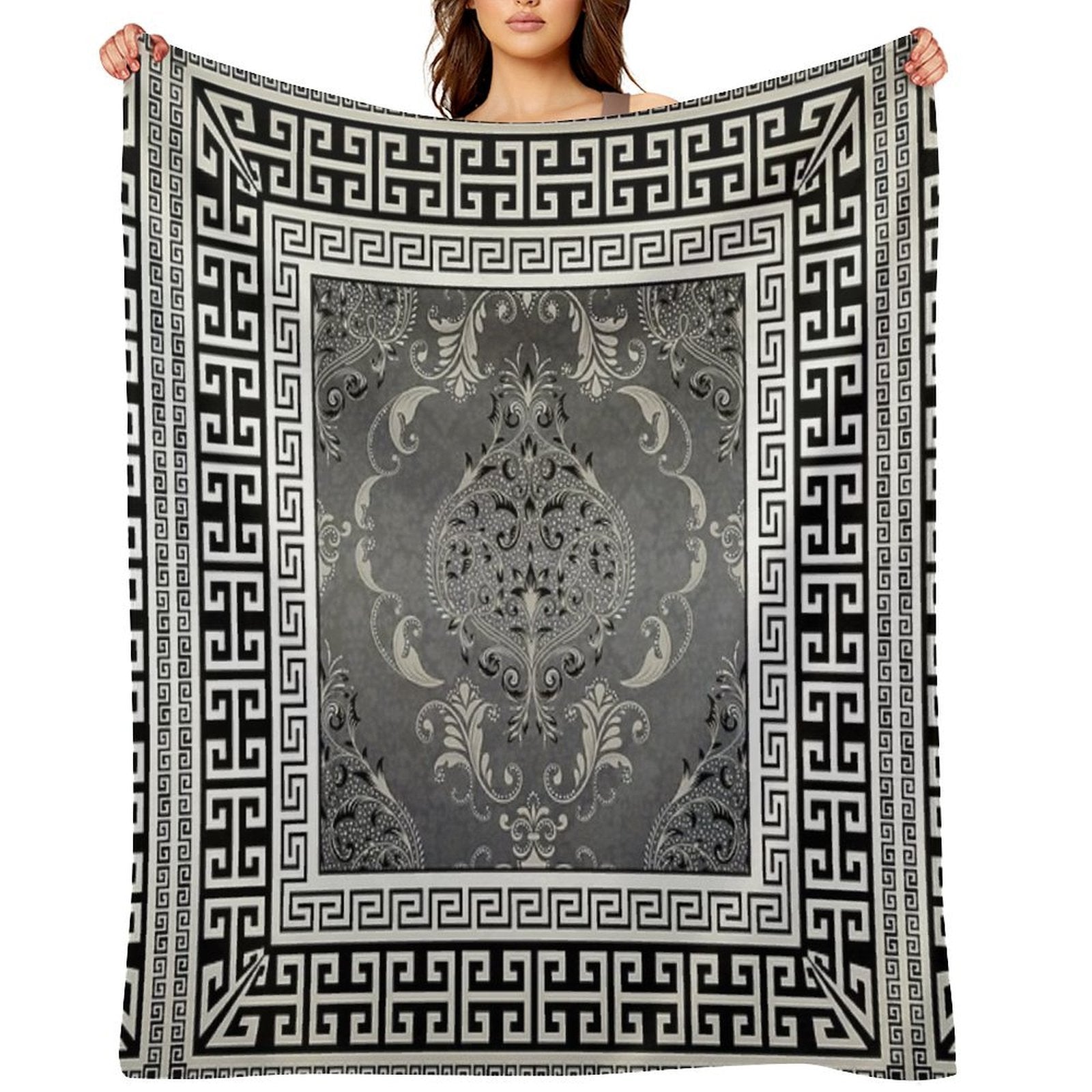 Greek Keys 3 Black Grey White with Pattern Comfort Throw Blanket