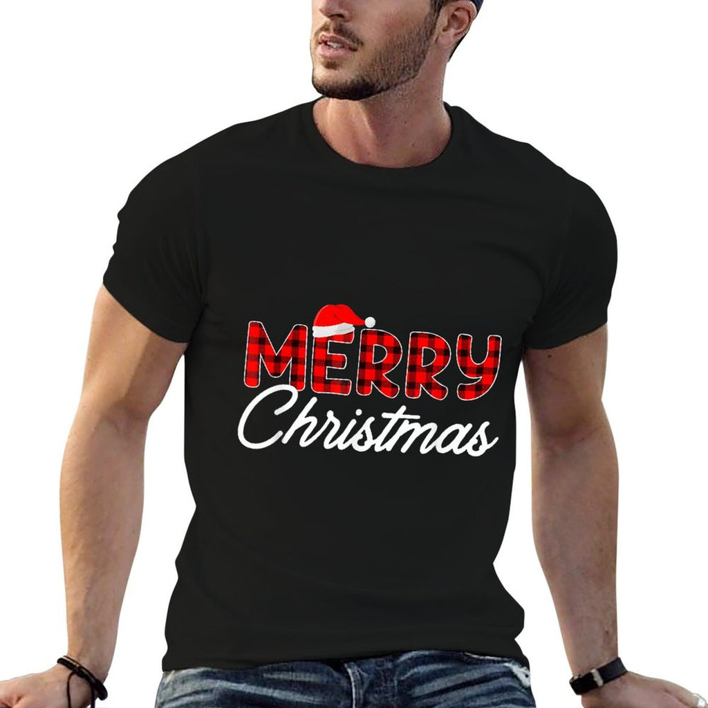 Merry Christmas Buffalo Plaid Red Santa Hat  Vintage-inspired T-Shirt