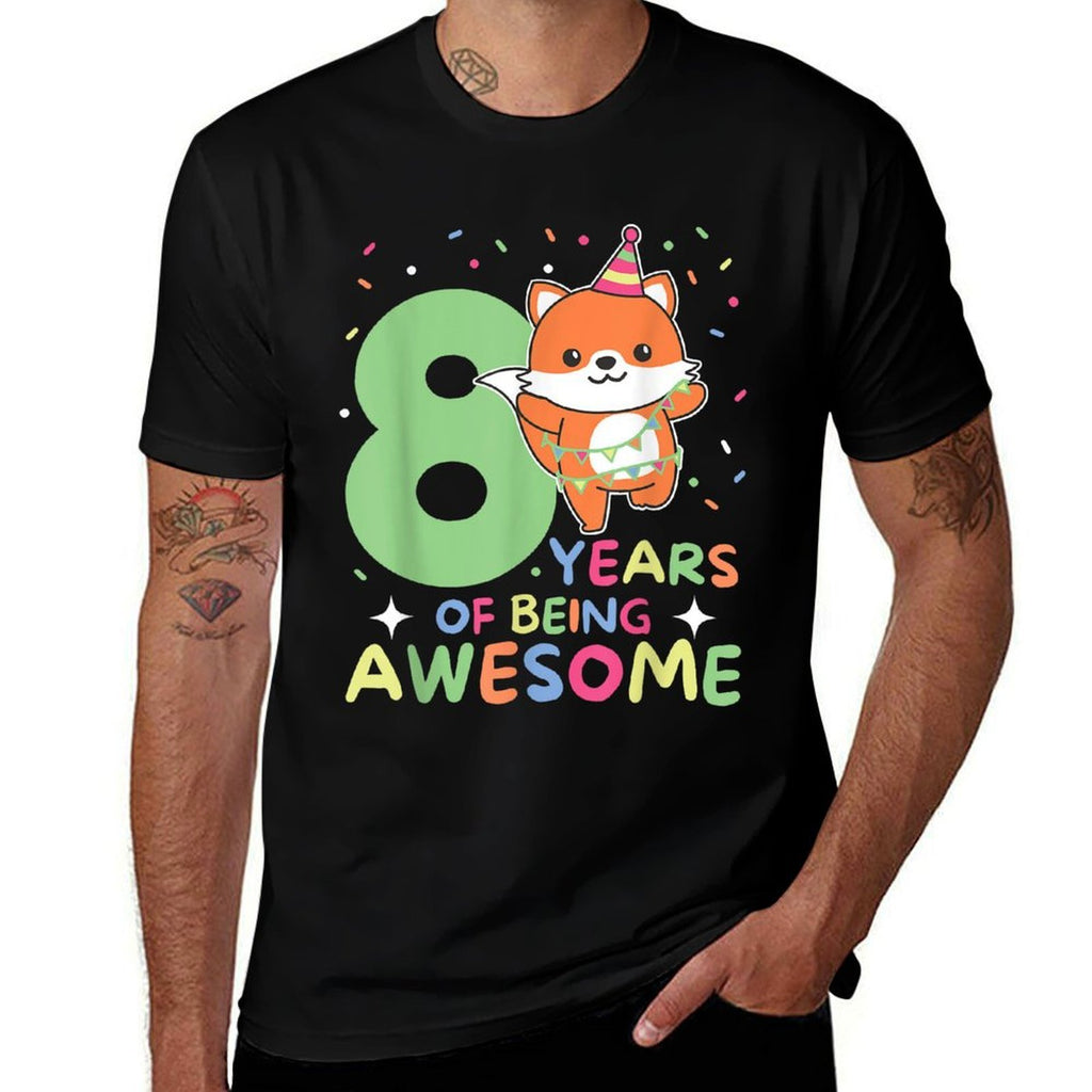 Fox 8th Birthday For Children Eight Years Old Fox  Oversized Silhouette T-Shirt