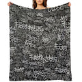 Black & White Doodle Graffiti Japanese Positive Words Tag Art Machine-washable Throw Blanket