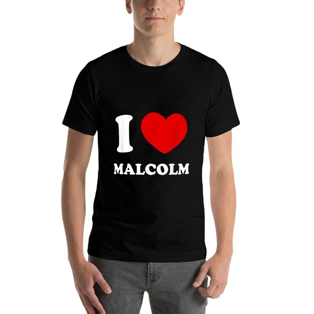I Love Malcolm by Foxio Unisex-Adults Black Small Classic Fit Modern Letter Print  Slim-fit Cut T-Shirt