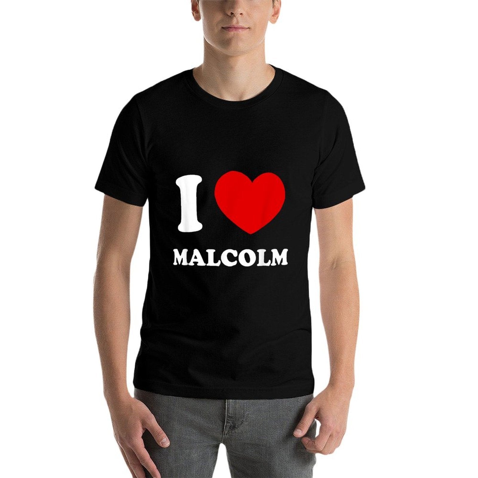 I Love Malcolm by Foxio Unisex-Adults Black Small Classic Fit Modern Letter Print  Slim-fit Cut T-Shirt