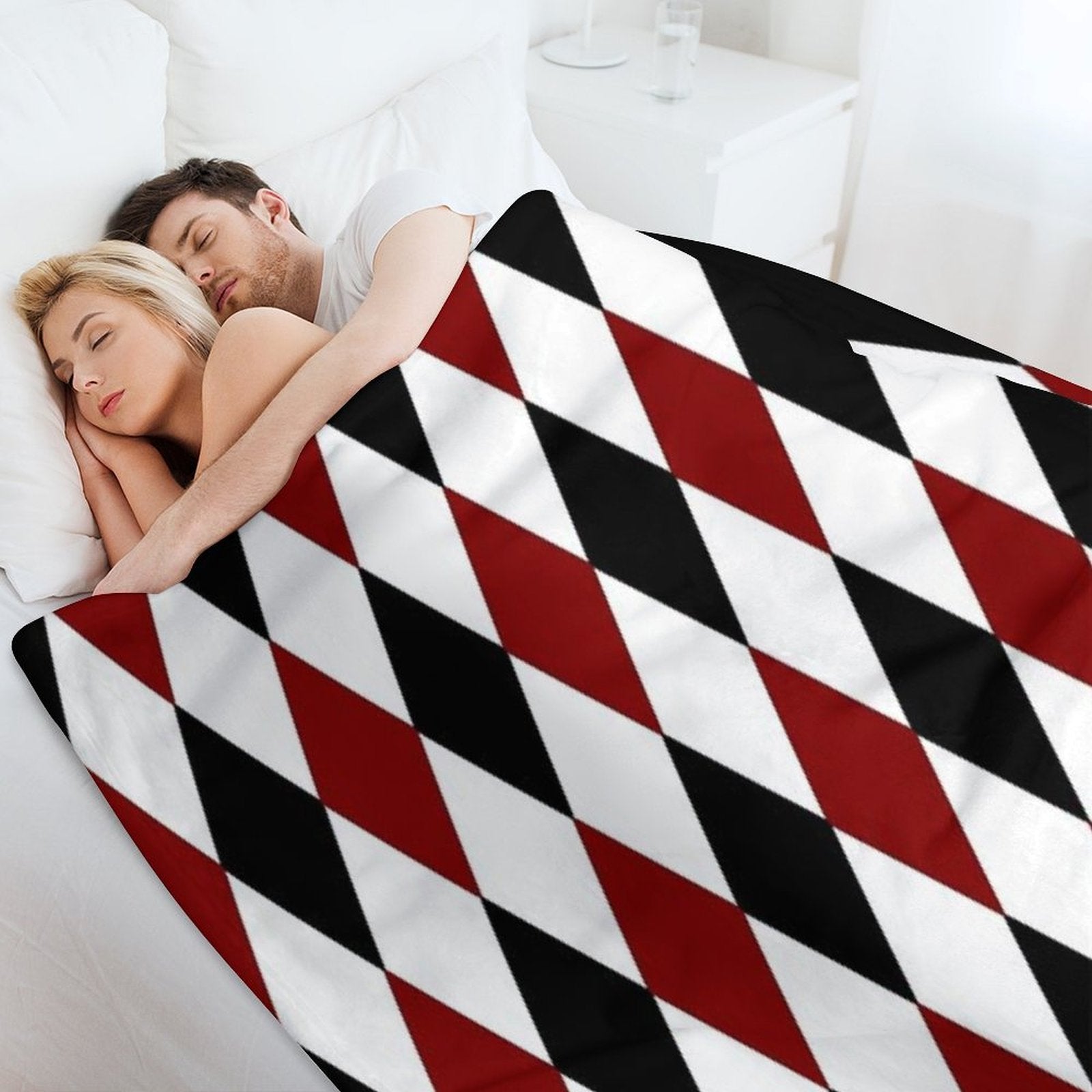 Black White Red Harlequin Compact Throw Blanket